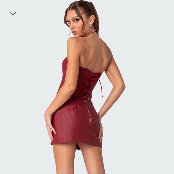 edikted red faux leather two piece set - Picture 3 of 7